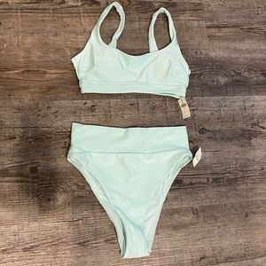 Aerie Hi Cut Cheeky Mint Shine Rib Bikini Bottom